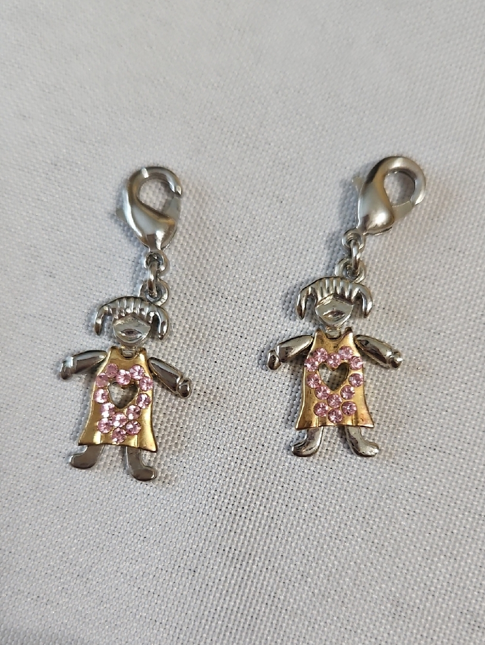 Silver Girl Charm with Pink Ribbon Accents